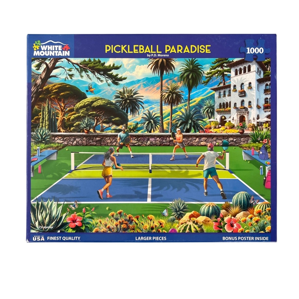 White Mountain Pickleball Paradise 1000 Piece Jigsaw Puzzle PD Moreno Complete